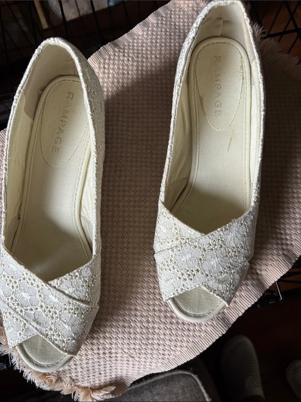 Rampage Cream Lace Espadrille Wedges